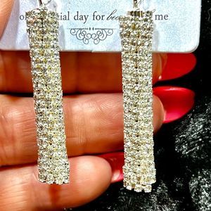 Stunning Crystal Tube Earrings Lightweight and Silvertone
